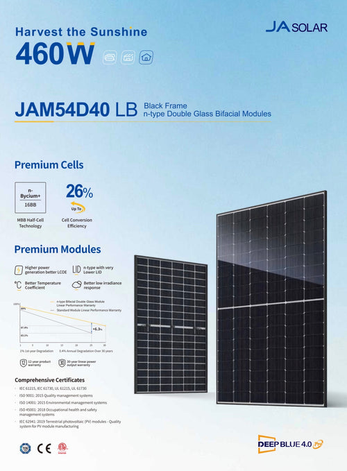 455W/555W Bifacial Solar Panel JA SOLAR JAM54D40-455/LB