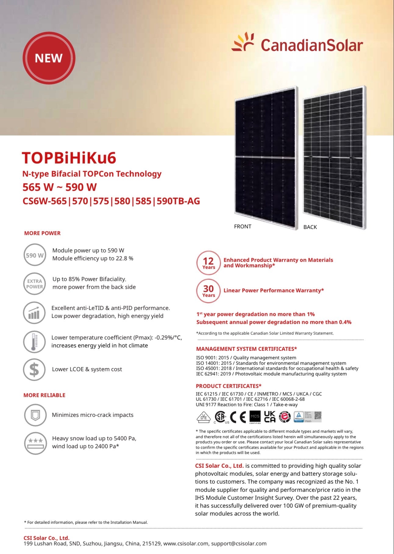 585W/715W Bifacial Solar Panel CANADIAN SOLAR CS6W-585TB-AG