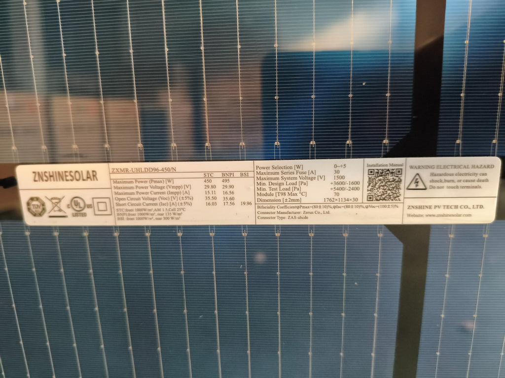 450W/550W Bifacial Solar panel ZNSHINE ZXMR-UHLDD96-450/N