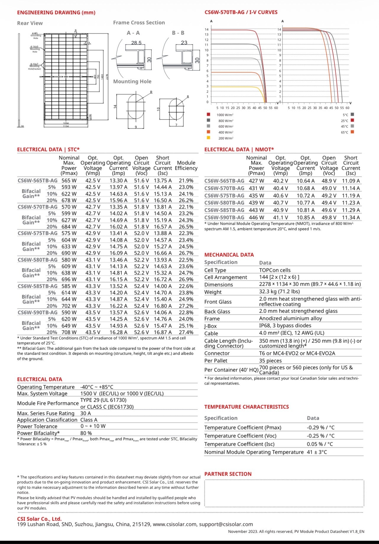 585W/715W Bifacial Solar Panel CANADIAN SOLAR CS6W-585TB-AG