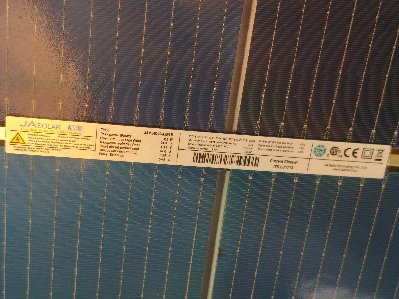 455W/555W Bifacial Solar Panel JA SOLAR JAM54D40-455/LB